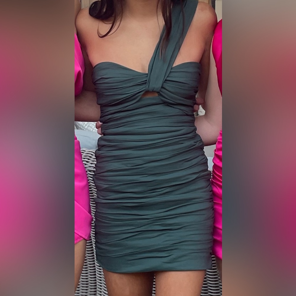 Zara Asymmetrical Linen Blend Green Mini Dress